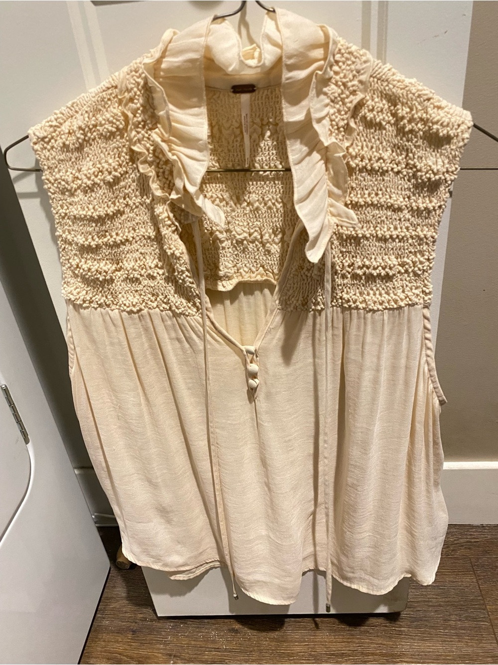 Free People Cream Smocked Ruffle Tie-Front Camisole